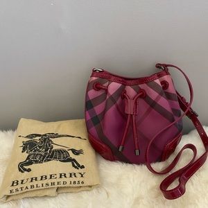 Authentic Burberry Mini Harben Bucket Bag in Raspberry